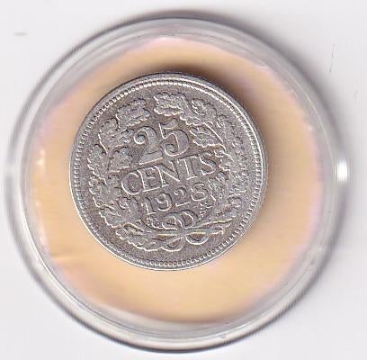 25 Cent 1928 met rand deukje, Postzegels en Munten, Munten | Nederland, Verzenden, Zilver, 25 cent, Koningin Wilhelmina