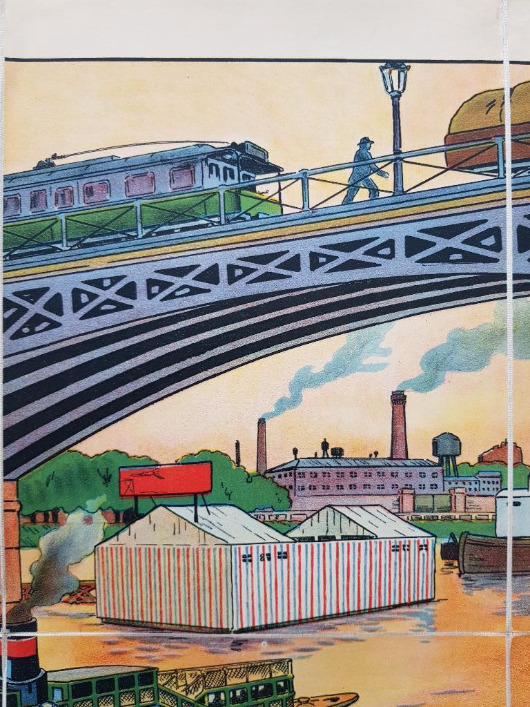 Onder de brug oude schoolplaat uit Frankrijk litho op canvas, Antiek en Kunst, Ophalen of Verzenden
