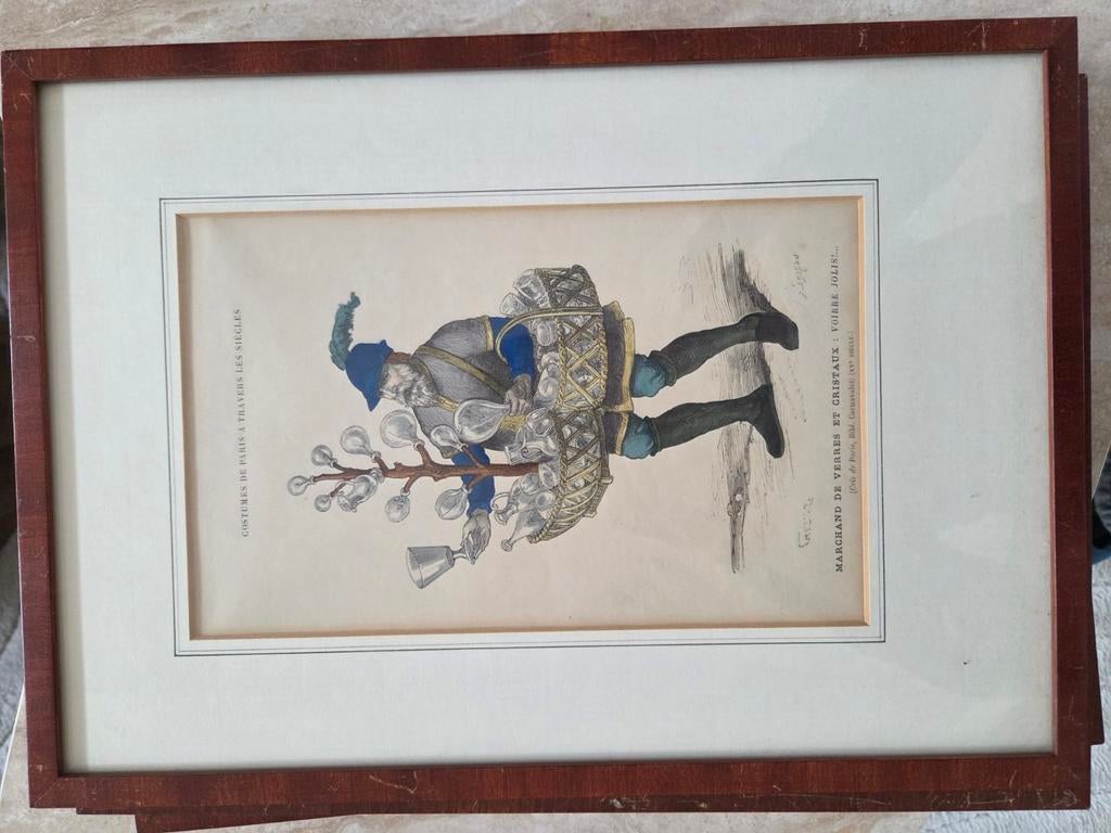 Set van 3 vintage Franse prenten – Costumes de Paris, Antiek en Kunst, Ophalen of Verzenden