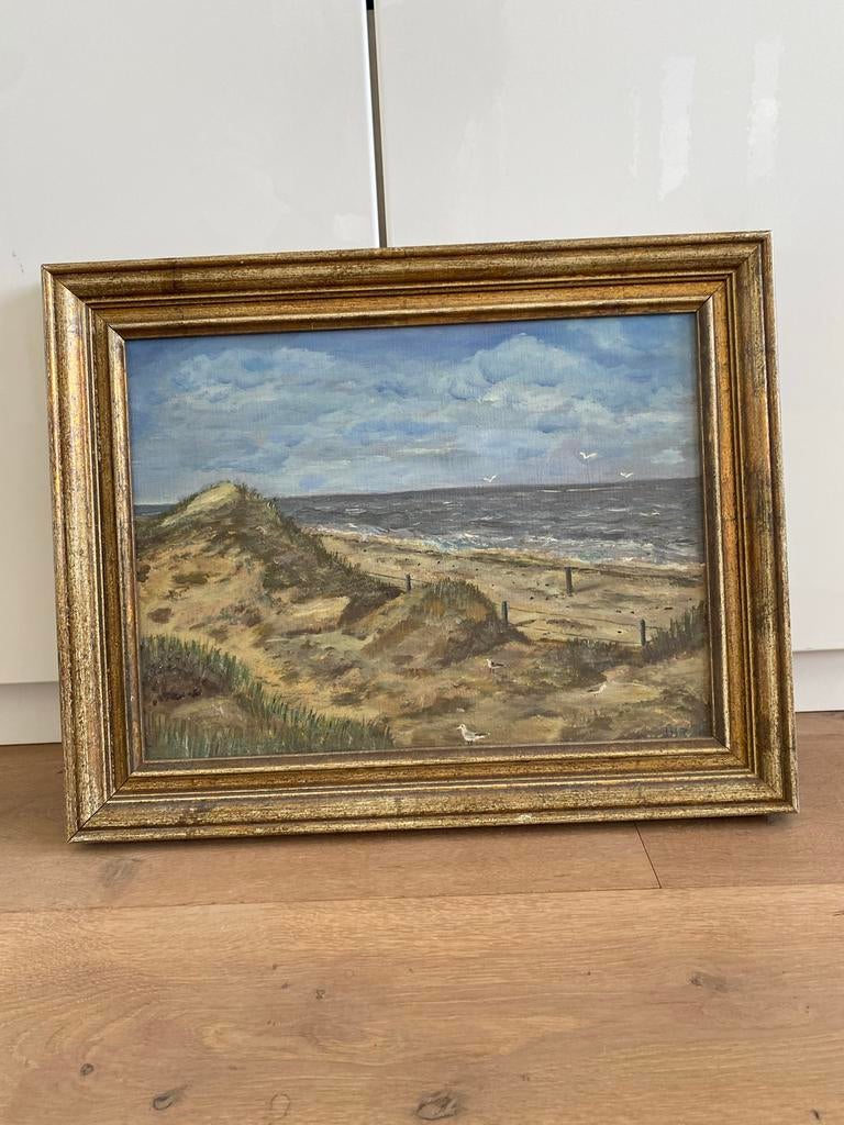 Schilderij met duinlandschap en gouden lijst, Antiek en Kunst, Kunst | Schilderijen | Klassiek, Ophalen of Verzenden