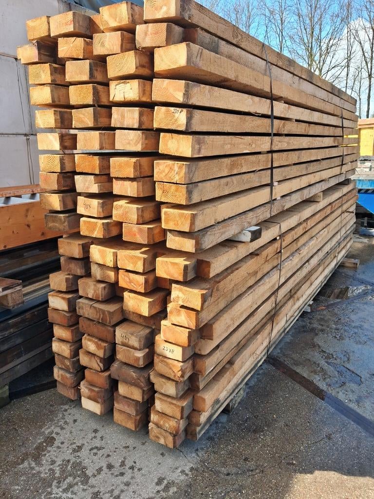 2x pakket 40 ruwe gording balken 23x8cm lengte 428/448cm, Ophalen of Verzenden, 250 cm of meer, Balken