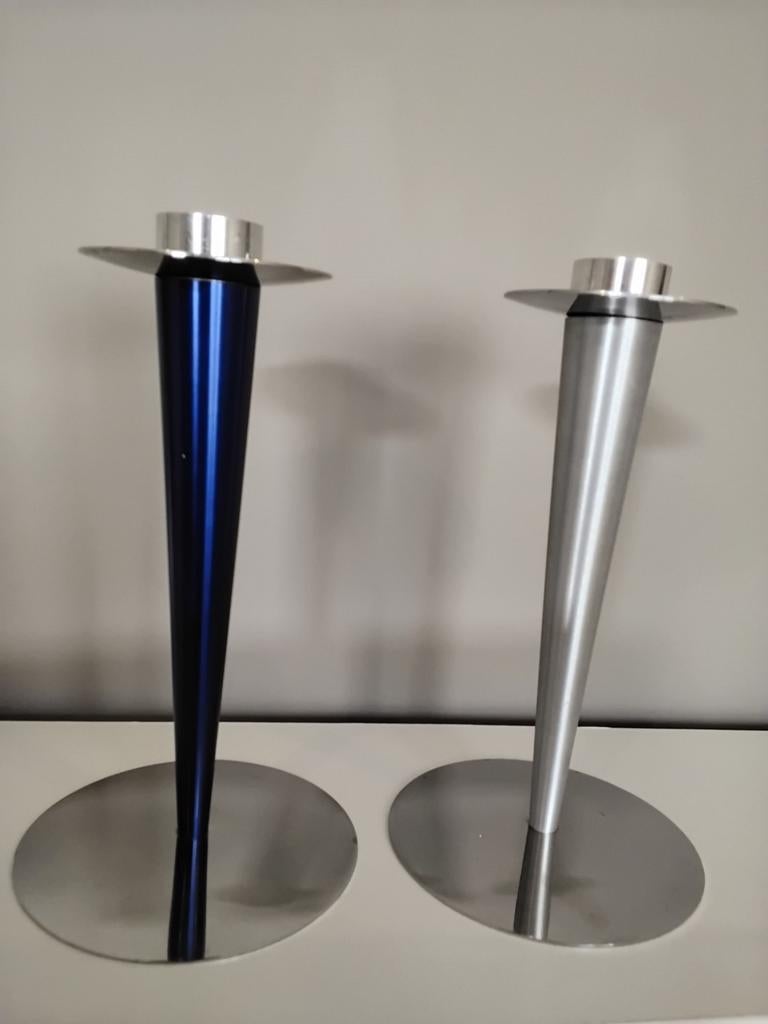 2x MENU Deens design kandelaars - Blauw & Zilver, Antiek en Kunst, Ophalen of Verzenden