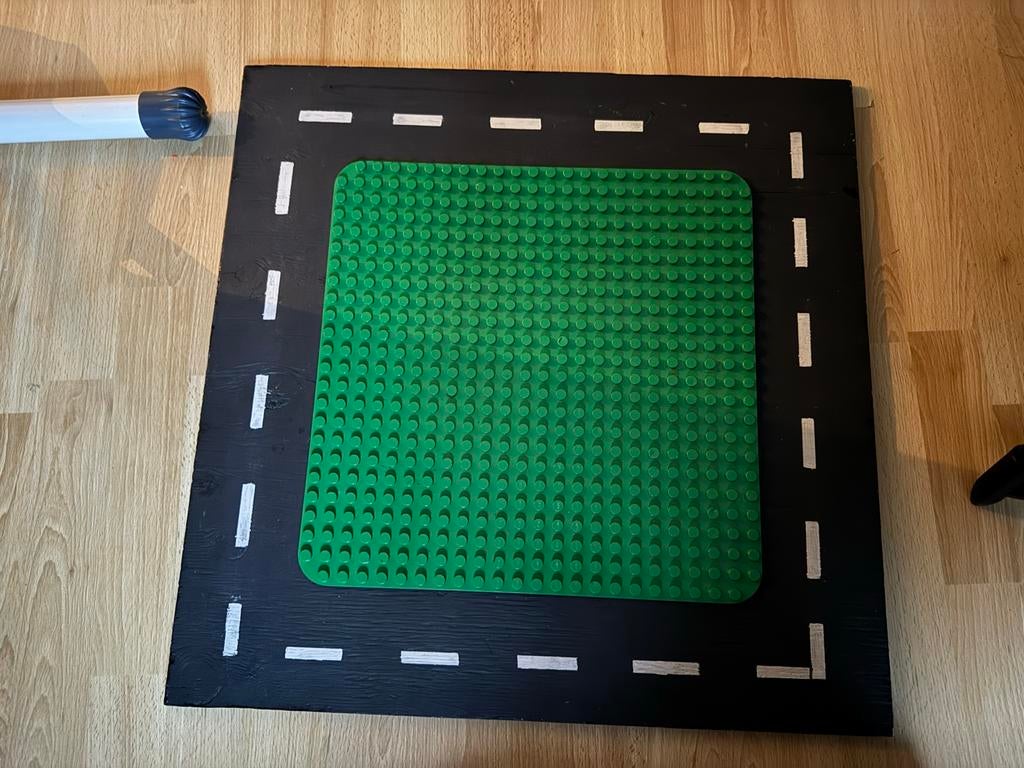 Duplo Houten Autoweg Speelplaat 58x58 cm Handgemaakt, Ophalen, Gebruikt, Duplo
