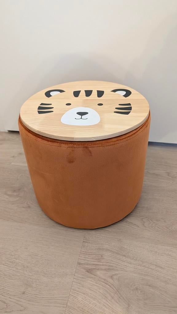 Leuk kinderpoefje met opbergruimte - Tijger design, Minder dan 50 cm, Rond, Minder dan 50 cm, Ophalen of Verzenden