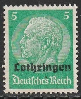 Bezet Lotharingen 1940 3 Hindenburg 5p, Postfris, Ophalen of Verzenden, Overige periodes, Postfris