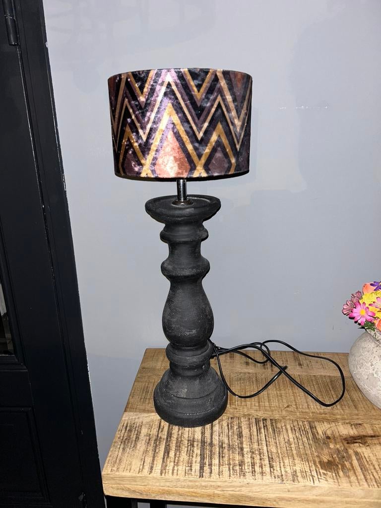 Lampenvoet zwart met 2 lampenkappen velours, Ophalen of Verzenden, Zo goed als nieuw, Minder dan 50 cm