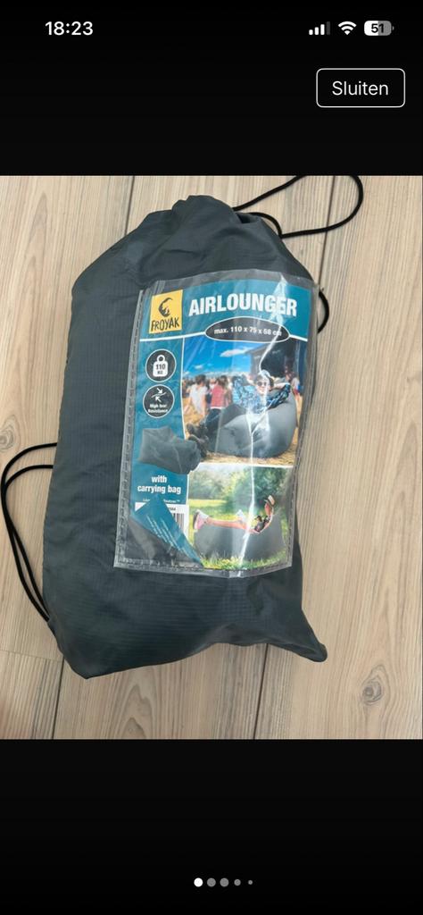 Froyak Airlounger met draagtas, Ophalen, Nieuw, Grijs, Zitzak
