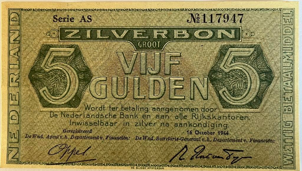 Hele mooie vijf gulden 1944, Postzegels en Munten, Bankbiljetten | Nederland, Ophalen of Verzenden, 5 gulden, Los biljet
