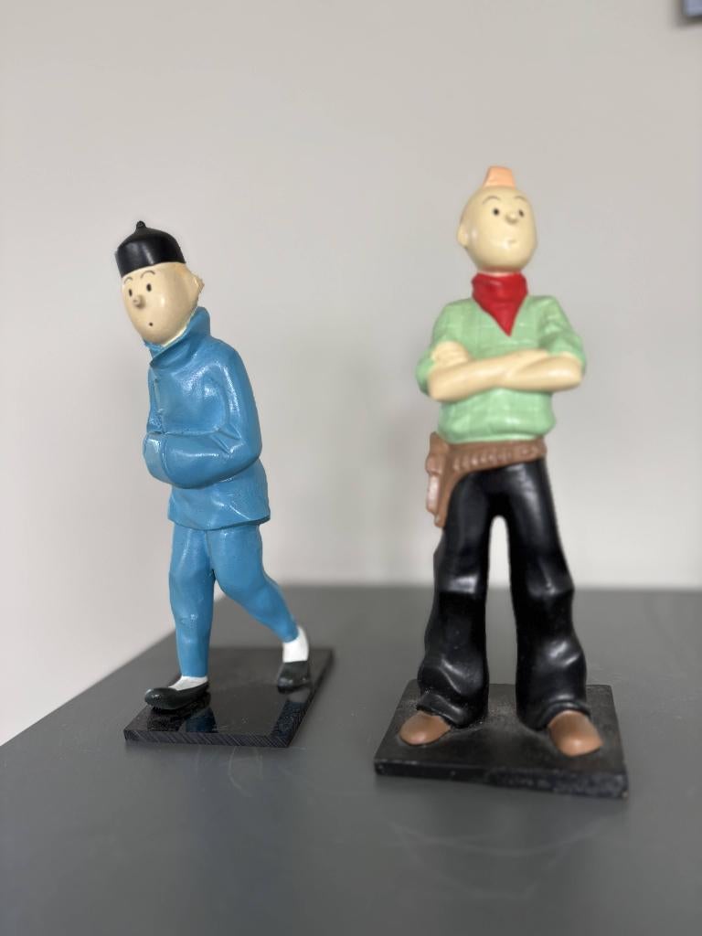 Set van 2 Kuifje beeldjes (17cm), in Amerika en Blauwe Lotus, Ophalen of Verzenden, Zo goed als nieuw, Overige typen