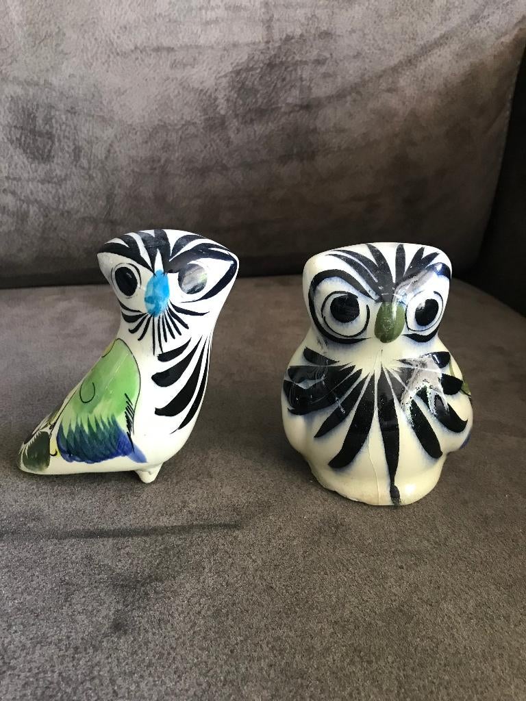 2 Vintage Uiltjes Mexico Keramiek Handbeschilderd., Verzamelen, Beelden en Beeldjes, Ophalen of Verzenden, Zo goed als nieuw, Dier