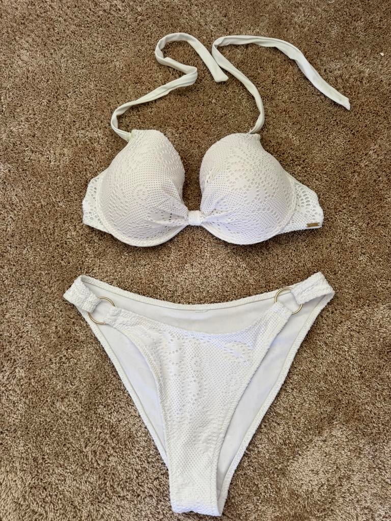 Bikini wit kant-look slip L BH push-up 75D, Ophalen of Verzenden, Zo goed als nieuw, Wit, Bikini