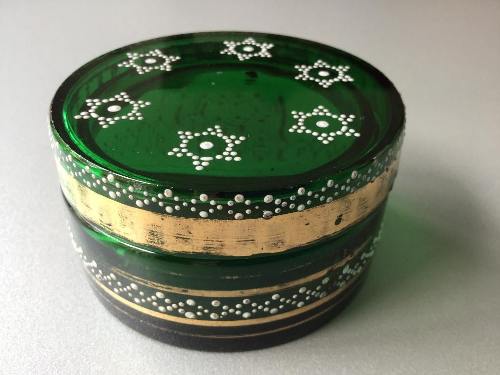 Beschilderd antiek glazen poederdoosje, Antiek en Kunst, Antiek | Glas en Kristal, Ophalen of Verzenden