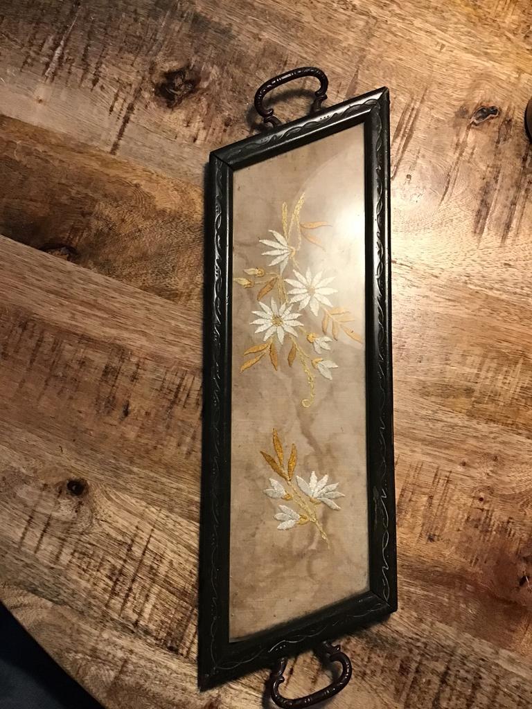 Antiek dienplaatje thee, Ophalen of Verzenden, Zo goed als nieuw, Rechthoekig, Hout