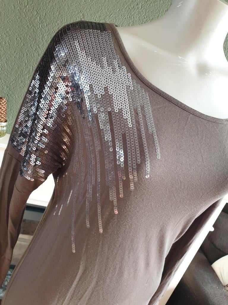 Yaya pailletten taupe groene jurk mt S 36, Verzenden, Knielengte, Yaya, Maat 36 (S)