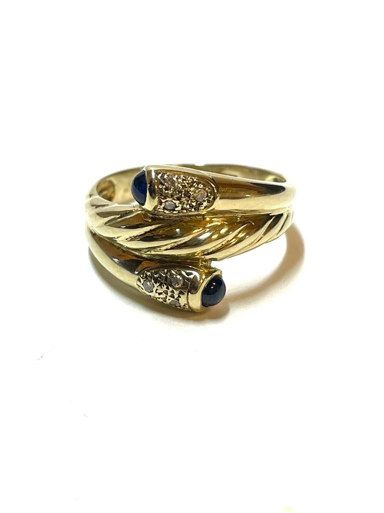 14k gouden ring met saffier en diamant, 18 tot 19, -, -, Ophalen of Verzenden