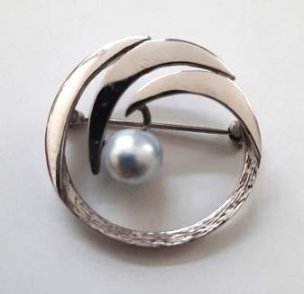 Friedrich Speidel, prachtige zilveren broche, grijze parel, Ophalen, Zo goed als nieuw, Zilver, Zilver