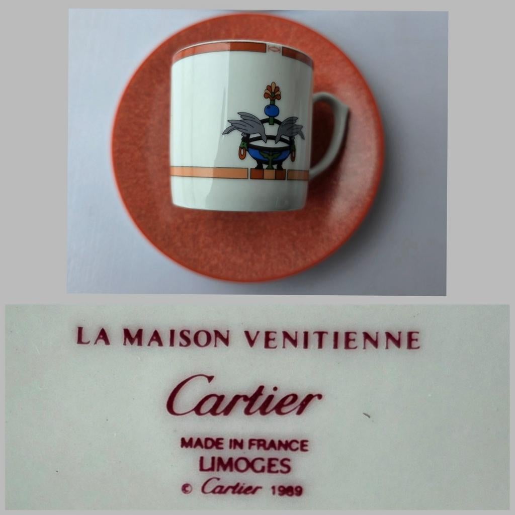 8 porseleinen Cartier Limoges kop en schotels, Antiek en Kunst, Ophalen of Verzenden