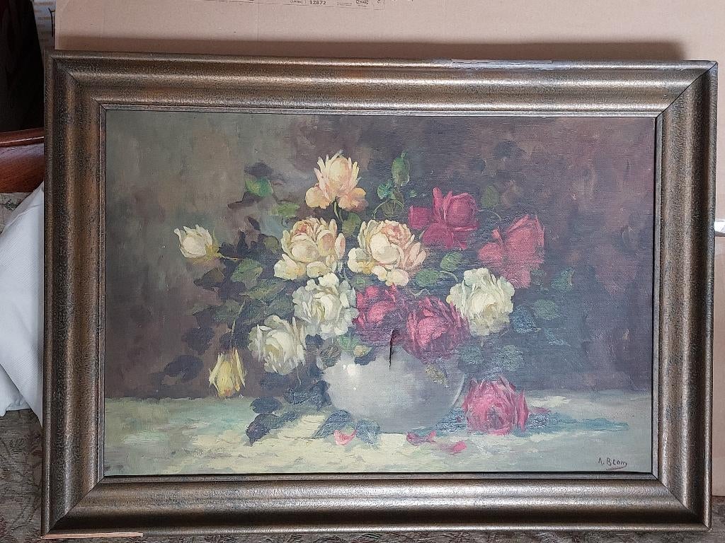 Schilderij met rozen van A. Blom, Antiek en Kunst, Ophalen
