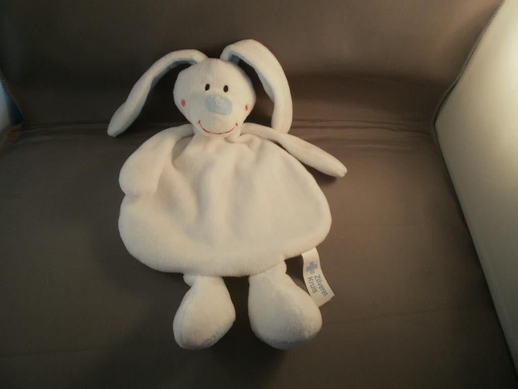 Natalis zilveren kruis konijn wit blauw velours ongeveer25cm, Ophalen of Verzenden, Nieuw, Konijn