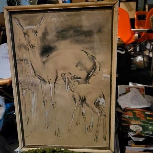 2 x hertjes tekening / print, Ophalen of Verzenden, Minder dan 50 cm, Tekening, Minder dan 50 cm