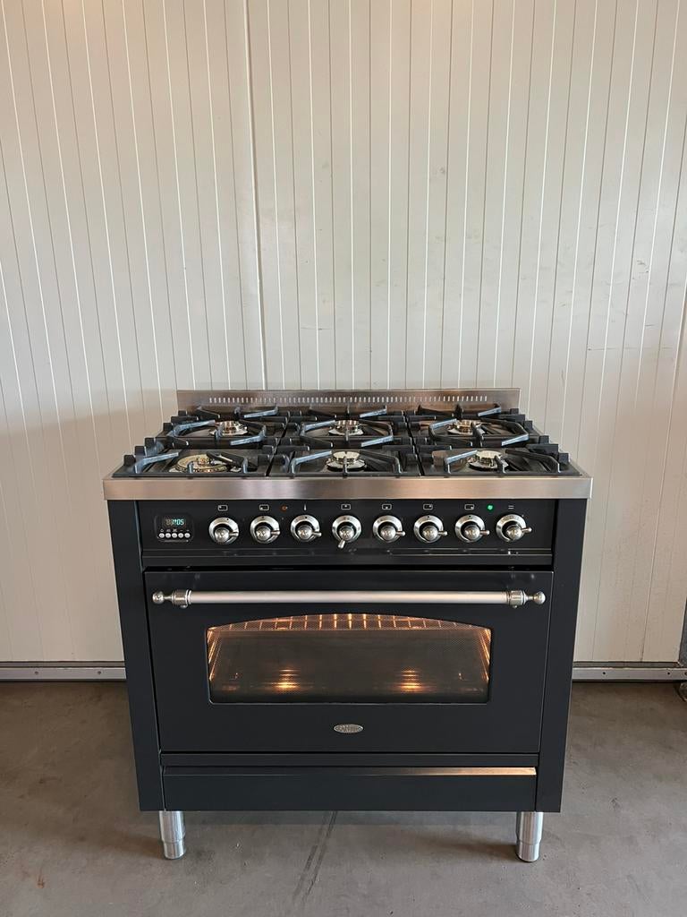 Luxe Boretti fornuis antraciet 6 pits - 90 cm, 60 cm of meer, Ophalen of Verzenden, Zo goed als nieuw, Gas