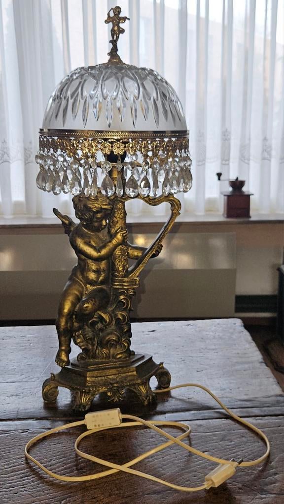 Antieke Lamp met Engel, Kristallen Kap, Antiek en Kunst, Ophalen