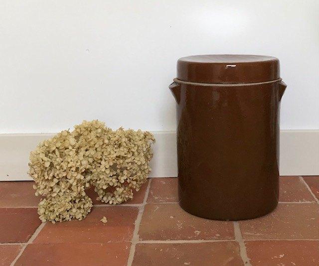 Grote antieke olijven pot met deksel, Ophalen of Verzenden