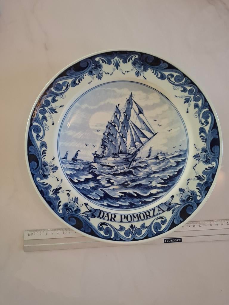 Regina Delfts blauw schotel/wandbord 'Dar Pomorza', Antiek en Kunst, Antiek | Wandborden en Tegels, Ophalen of Verzenden
