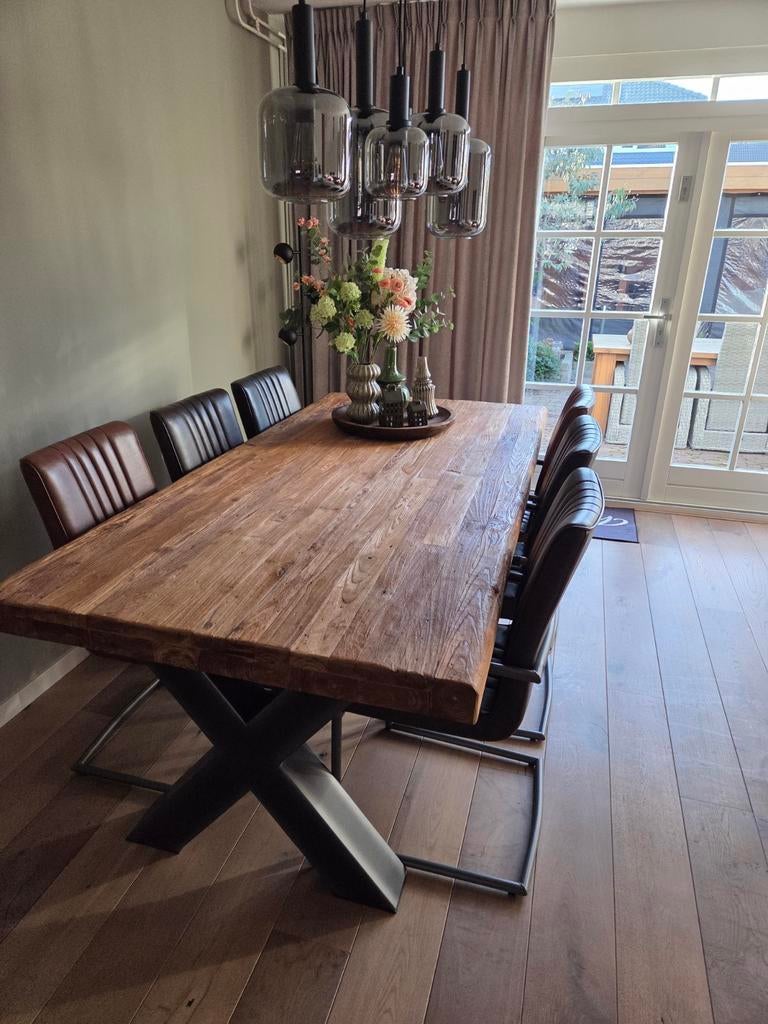 Eetkamertafel met 6 stoelen, Huis en Inrichting, Tafels | Eettafels, Ophalen, Gebruikt, 200 cm of meer, 50 tot 100 cm