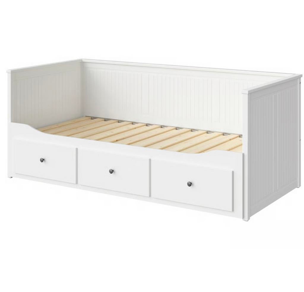 HEMNES Bedbank met 3 lades, wit, 80x200 cm, Verzenden, Wit, Tweepersoons, Zo goed als nieuw