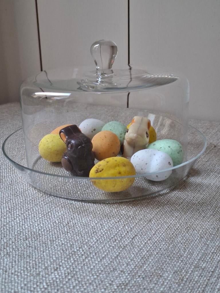 Kleine glazen stolp met onderbord, Ophalen of Verzenden