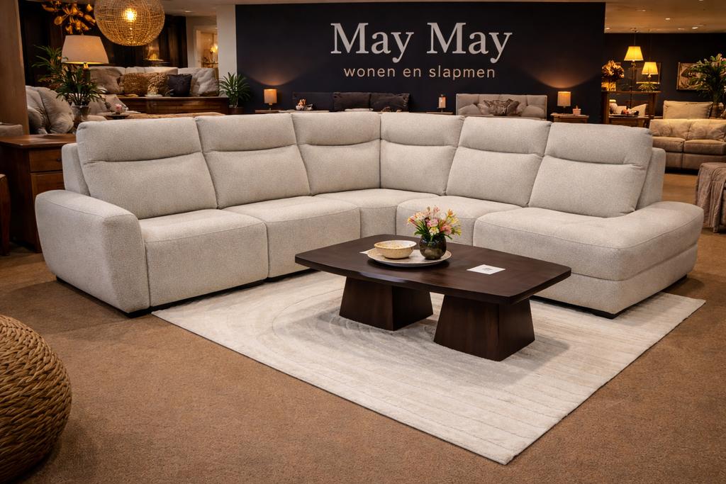 Hoekbank met elektrische relaxfunctie Beige Direct leverbaar