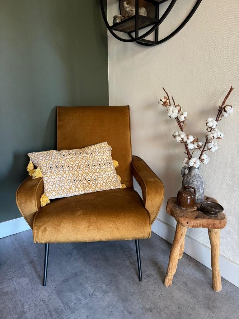 Mooie design fauteuil – Eijerkamp Zutphen – Okergeel, Modern design, 75 tot 100 cm, Ophalen of Verzenden, Zo goed als nieuw