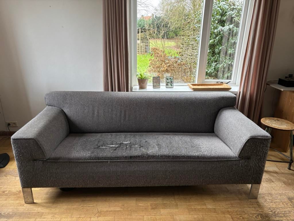 Pode bank grijs, Ophalen of Verzenden, Gebruikt, 75 tot 100 cm, Stof