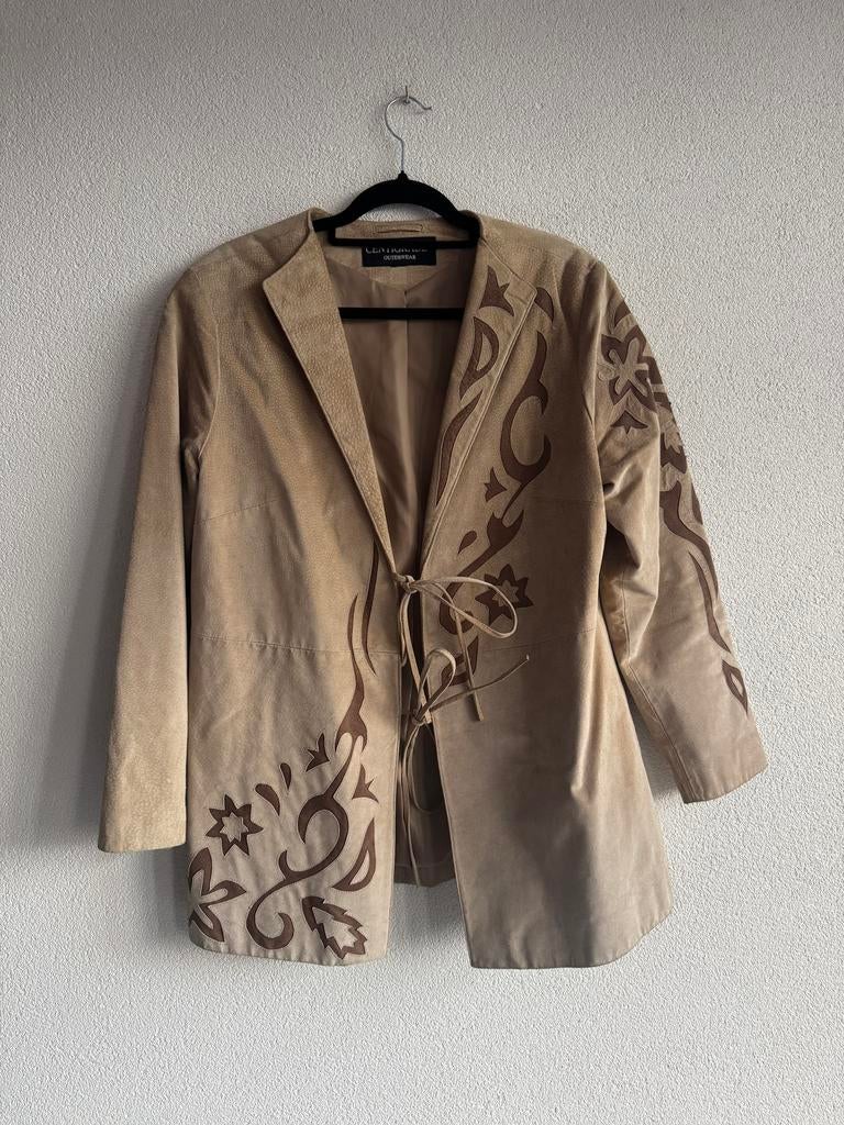 Vintage Y2K bruin leren suede blazer met borduursels, Vintage, Bruin, Vintage, Maat 46/48 (XL) of groter