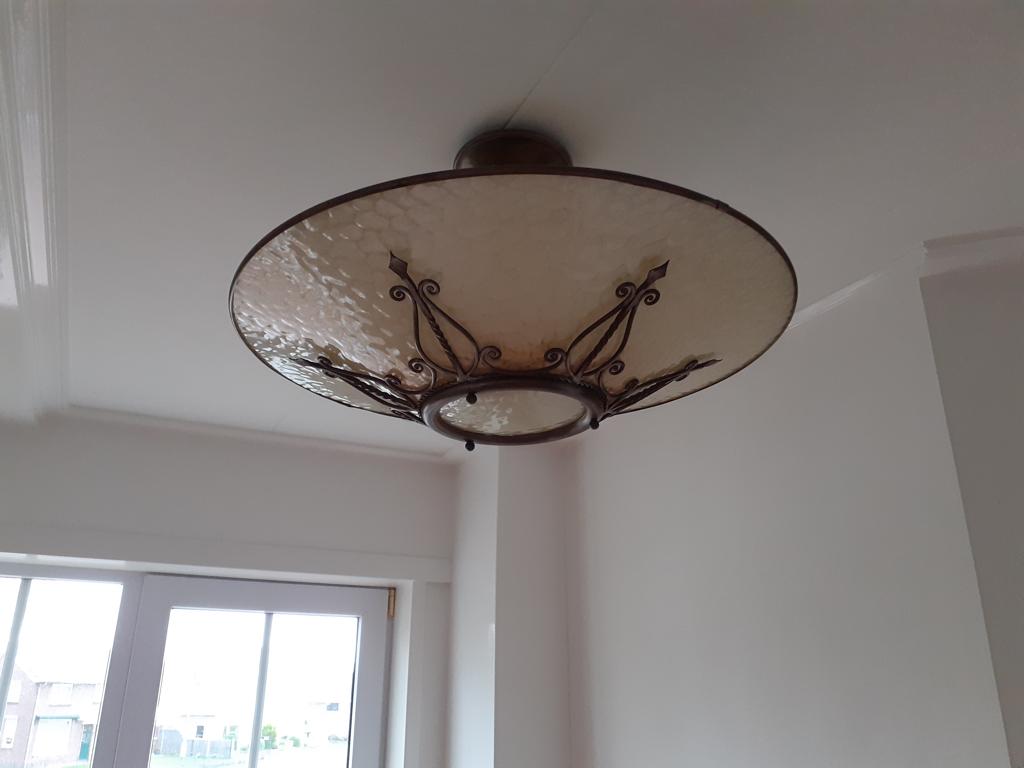 mooie grote antieke plafondlamp, Ophalen, Gebruikt, Glas