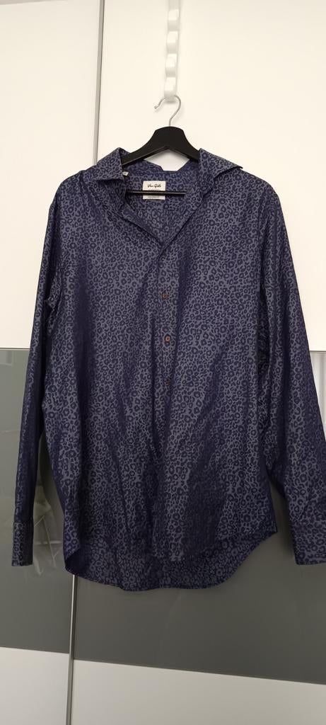 Stijlvol heren overhemd met luipaardprint, maat 41, Onbekend, Blauw, Ophalen of Verzenden, Zo goed als nieuw