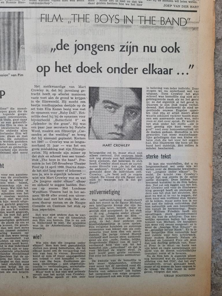 Gay film The Boys in the band (1971), Ophalen of Verzenden, 1960 tot 1980, Knipsel(s)