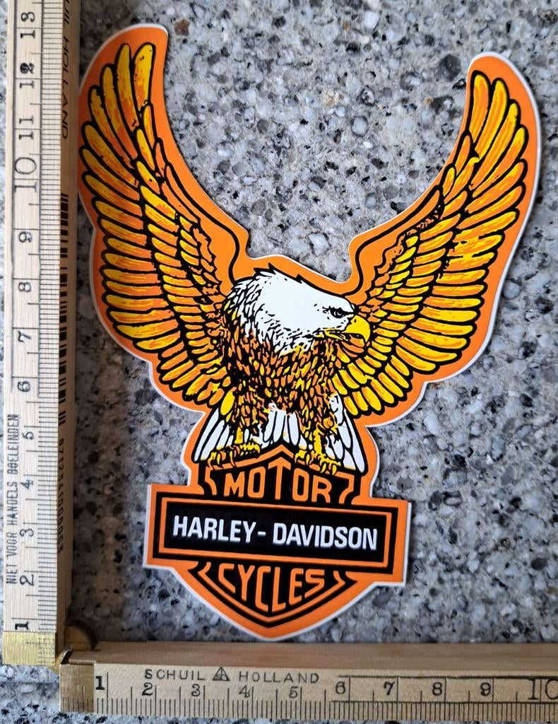 Vintage sticker Harley Davidson eagle oranje rood logo, Ophalen of Verzenden, Zo goed als nieuw
