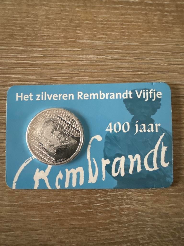 Zilveren Rembrandt Vijfje 2006, Zilver, Ophalen of Verzenden, Losse munt, 5 gulden