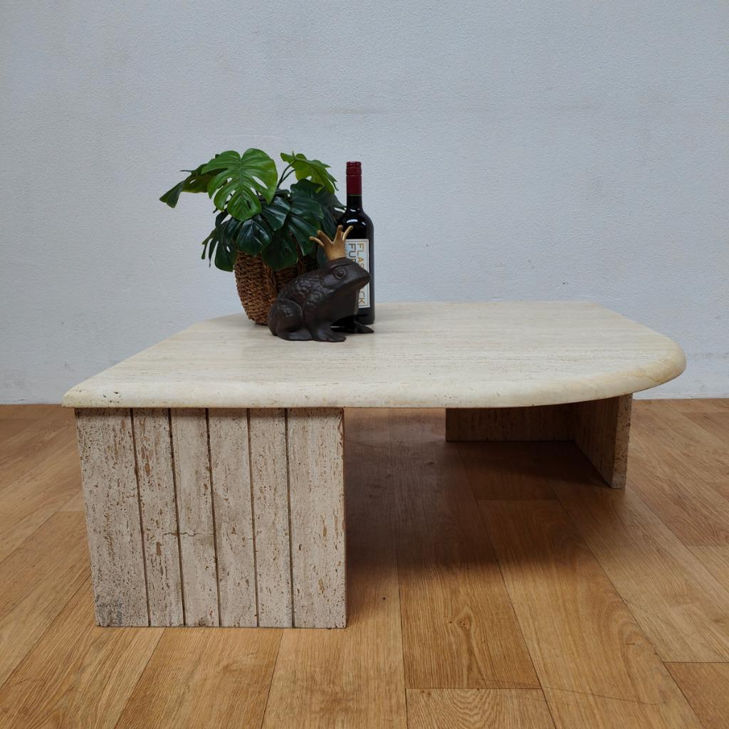 Vintage Mid Century Travertin Salontafel, koffietafel, Valkenswaard, Gebruikt, Info@flashbackfurniture.nl, Flashback Furniture