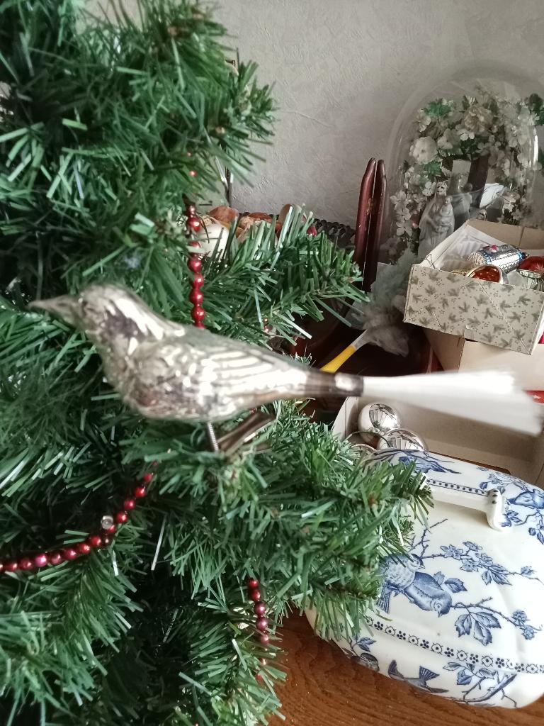 zeer mooi oudere glazen vogeltje op clip groter model zilver, Ophalen of Verzenden, Gebruikt