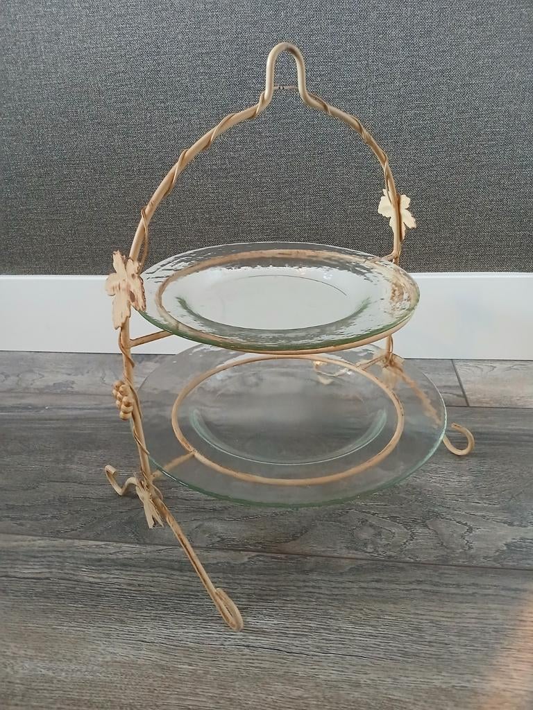 Prachtig mooie etagère met glazen bordjes, Ophalen of Verzenden, Gebruikt