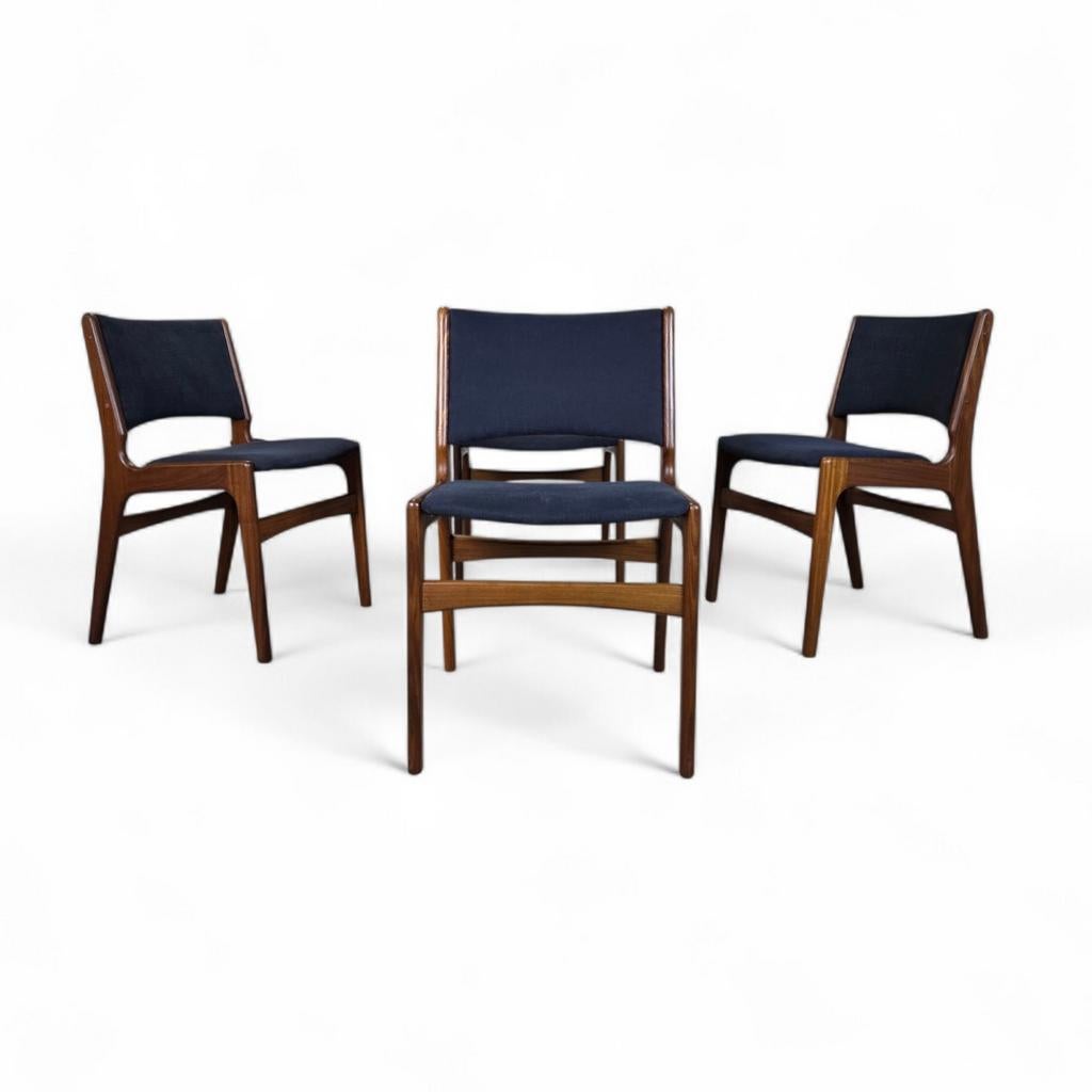 Erik Buch vintage jaren 60 Deense stoel gerestaureerd teak, Ophalen, Gebruikt, Blauw, Erik Buch