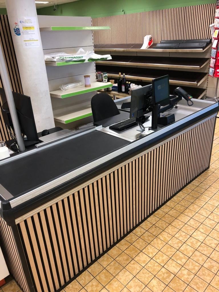 Complete kassa met lopend werkblad voor supermarkt/winkel, Ophalen