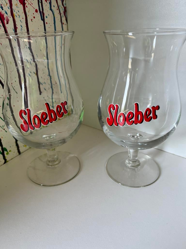 Sloeber bierglazen set can 2 glazen, Ophalen of Verzenden, Zo goed als nieuw, Glas of Glazen, Overige merken