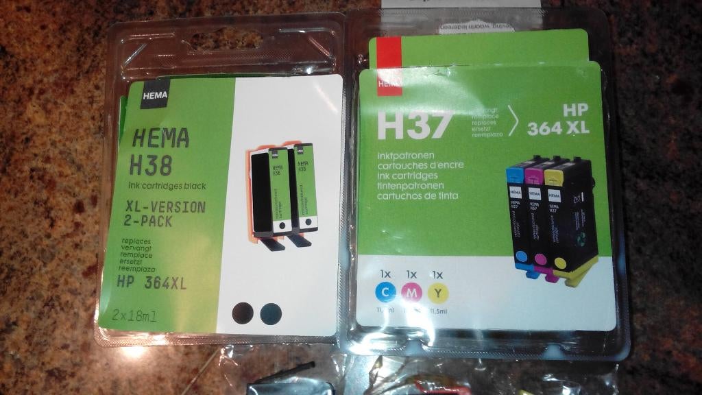 3 cartridges Hema geschikt v HP364XL zwart-geel-magen, Ophalen of Verzenden, Nieuw, Cartridge, Huismerk