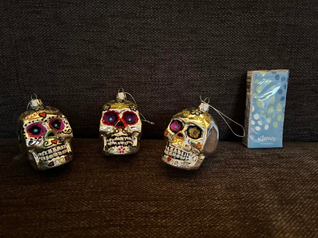 Kerst ornament: 3x suger skull, Verzenden, Zo goed als nieuw