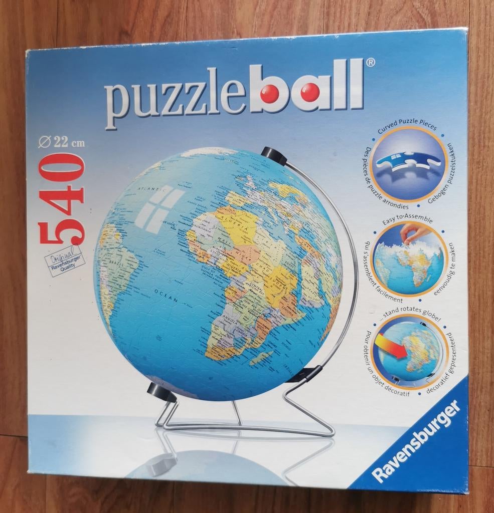 Puzzleball Ravensburger 540 stukjes - wereldbol, Ophalen of Verzenden, 500 t/m 1500 stukjes, Gebruikt, Rubik's of 3D-puzzel