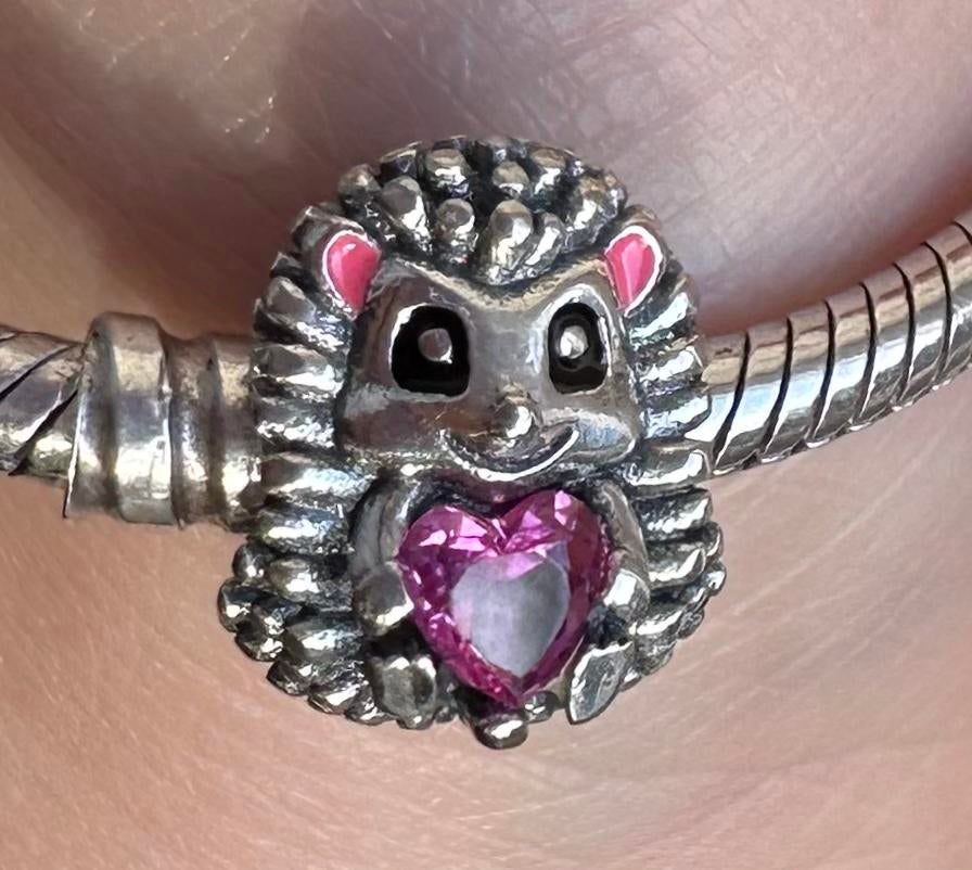 Nieuw – 925 Zilveren Egel Bedel met Roze CZ Hartje, Overige merken, Nieuw, Ophalen of Verzenden, 1 bedel